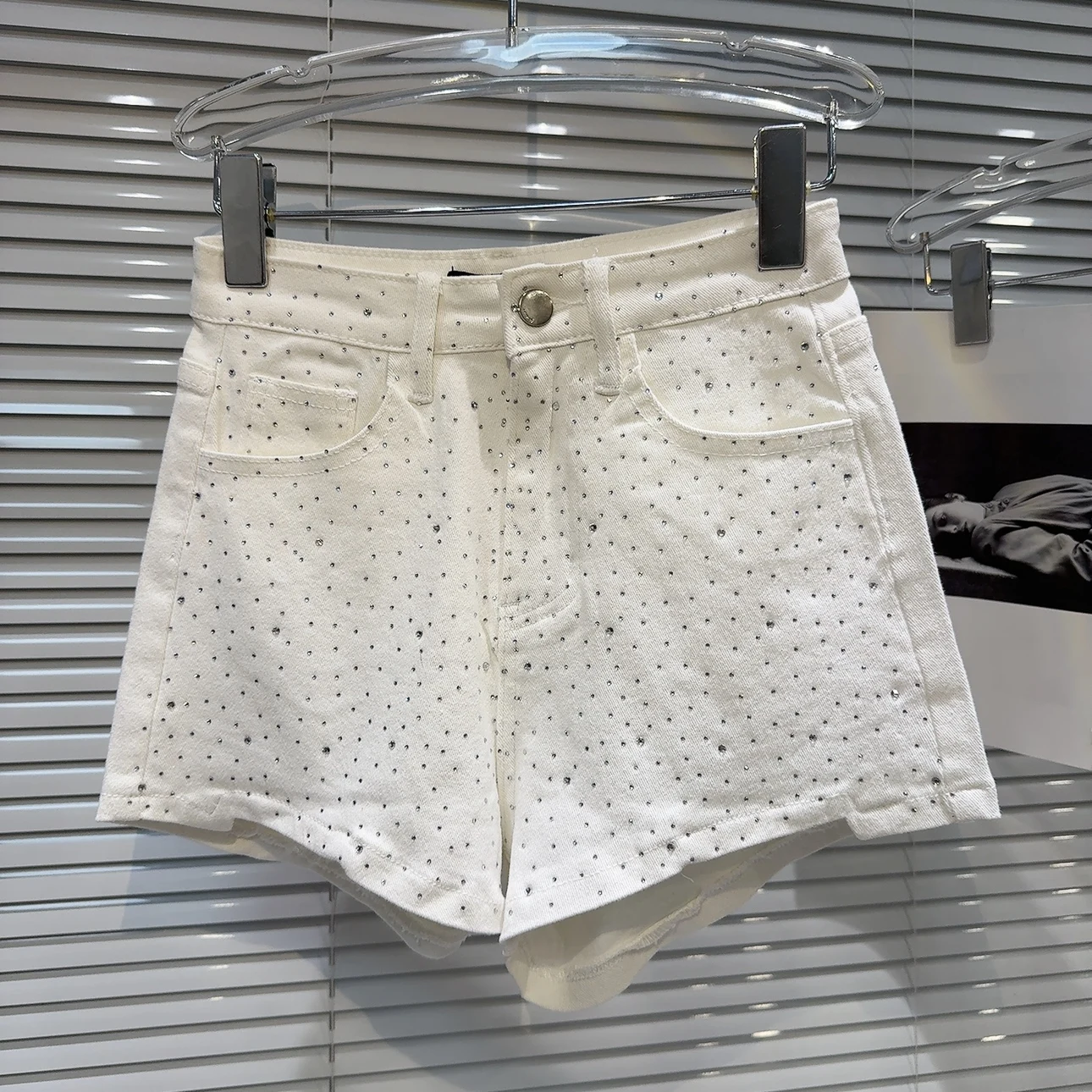 Street Style Starry Hot Drilling Arc Edge Trousers Hot Pants 2024 Summer New Hot Girl Fashion All-Match High Waist Denim Shorts