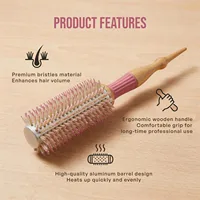 Brosse à cheveux ronde professionnelle en bois à poils de sanglier, 6 tailles, pour salon et usage domestique, outil de coiffage pour volume, franges et boucles 4