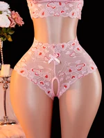 Ensemble de lingerie sexy pour femme, soutien-gorge ouvert en dentelle rose, culotte sans entrejambe, lingerie féminine, sling séduisant, sous-vêtements transparents fétichistes 5
