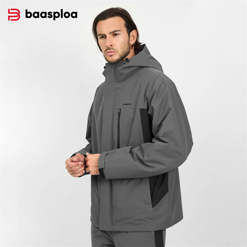 Baasploa Men Jackets Windproof Waterproof Autumn Winter Comfort Warm Coats Two-In-One Disassemble Windbreaker Men Hiking Outdoor