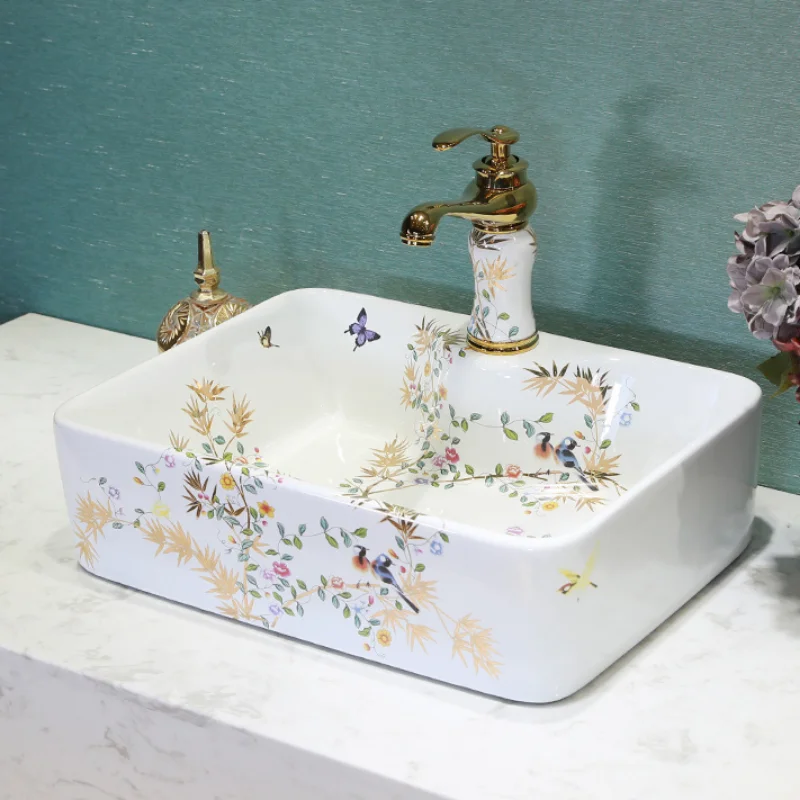 Art Ceramic Washbasin Bathroom Sink Lavatory Sink Ceramic Countertop Wash Basin Bathroom Vessel Bowl for Vanity Top