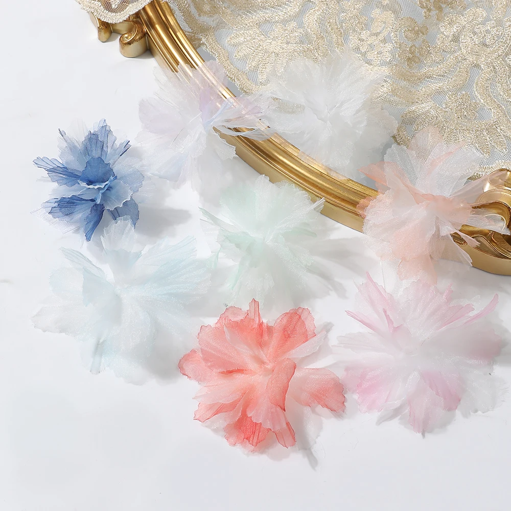 10PC Organza Artificial Flowers Head DIY Clothing Making Hair