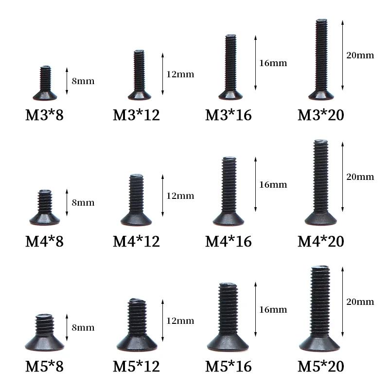 Hex Socket Screws Flat Head Allen Bolts 20pcs Assorted Sizes M2 M3 M4 M5