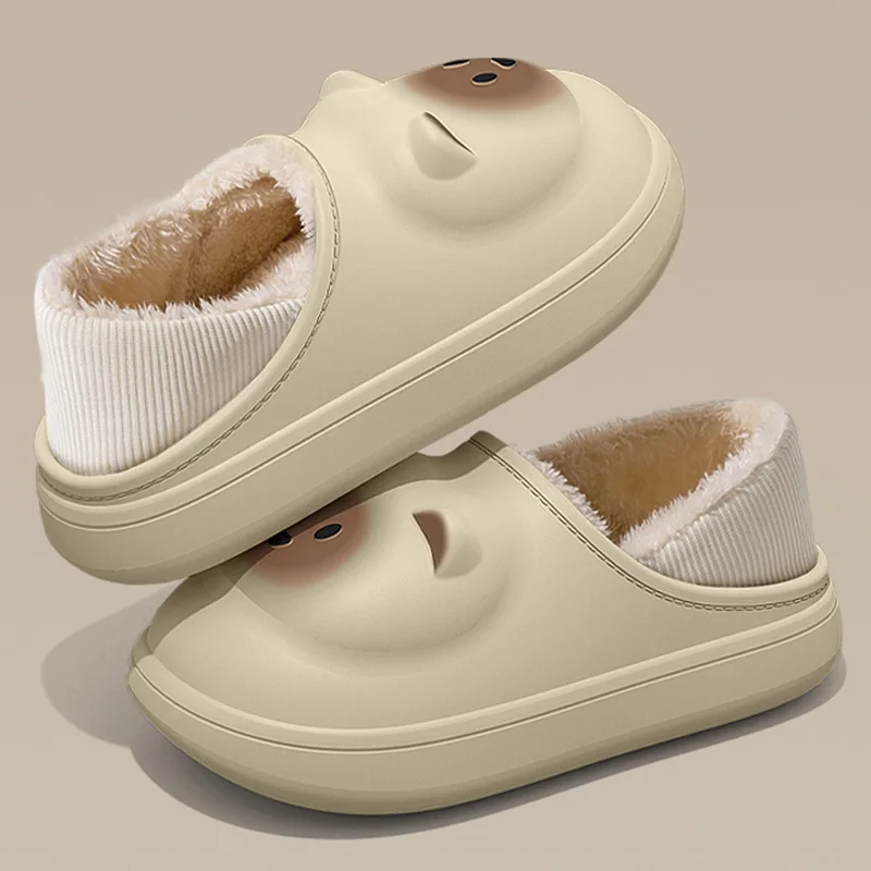 Lovely Cat Bag Heels Cotton Slippers for Women Indoor Waterproof Non Slip Plush Slides Woman Home Thick Sole Cotton Slippers