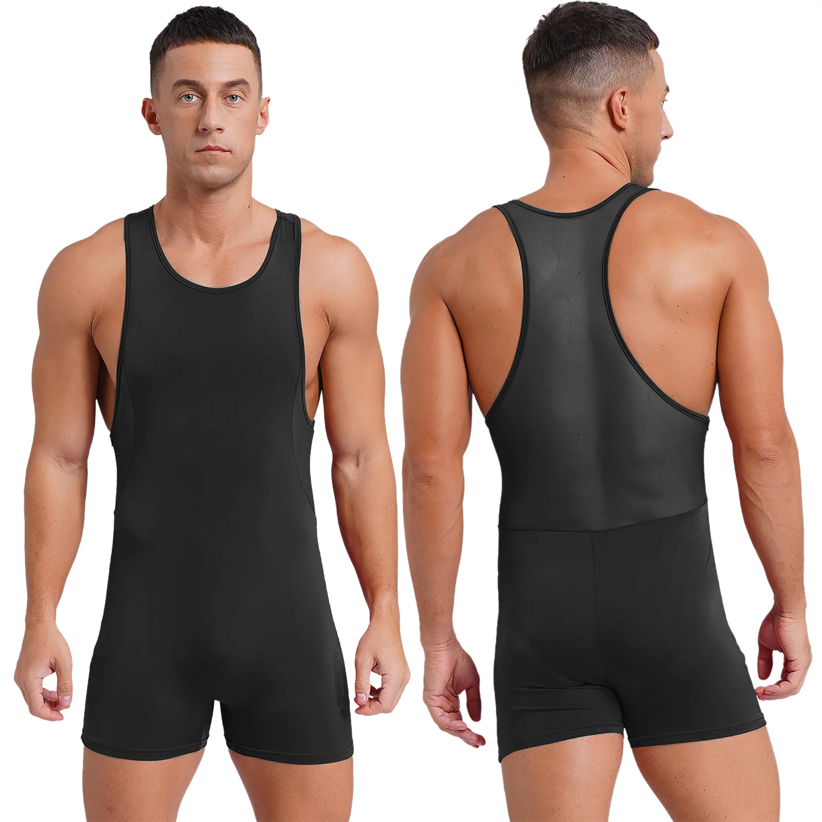 thumbnail image 1 of Lencería para hombre, traje de lucha atlético, leotardo sin mangas, malla trasera, peleles tipo bóxer, pantalones cortos, medias de culturismo, moldeadores, 1 of 5