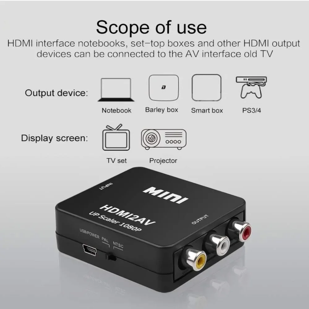 Universal HDMI to AV RCA Converter Box - Compact Video Composite Scaler