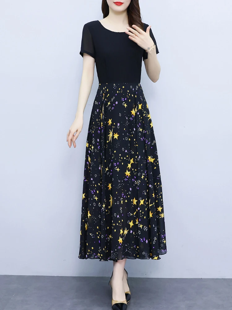 

Summer Chiffon Beach Midi Dress Women Black Casual Long Floral Clothes For Elegant Evening Dresses 2023 Fashion Vacation Luxury