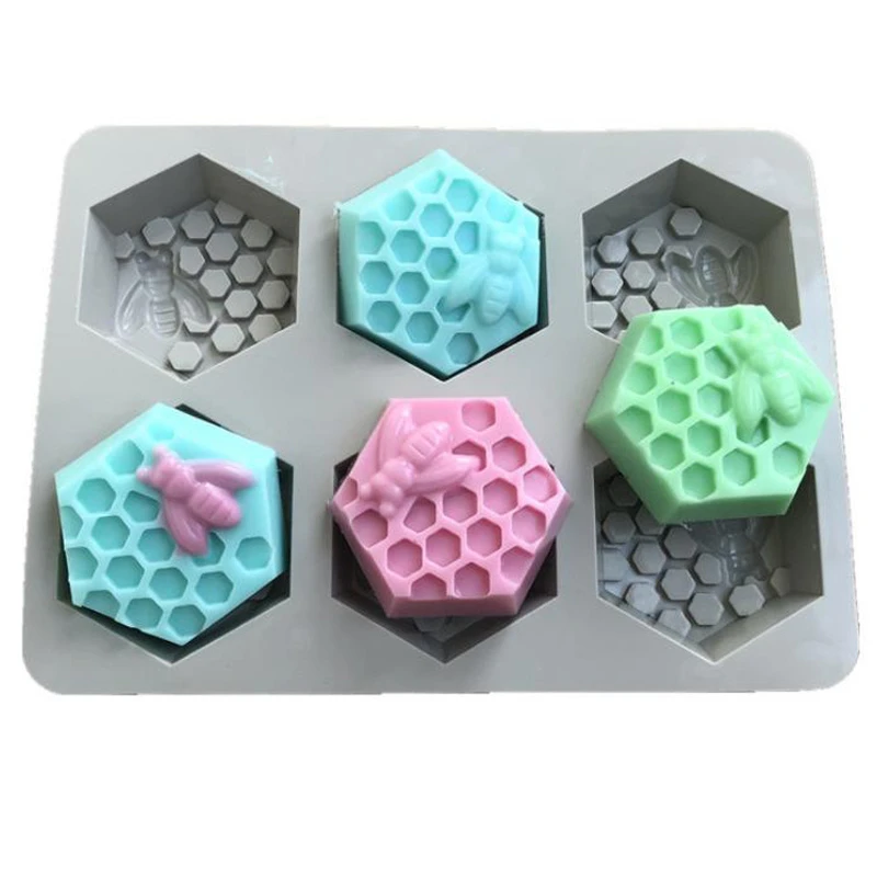 Bees Square Honeycomb Silicone Soap Mold 6 Cavities DIY Soap Making Kit Handmade Candle Baking Tools Home Decor Gift Making silicone soap molds