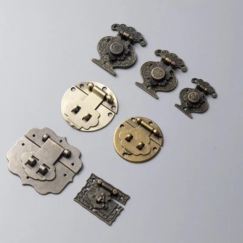 Vintage Bronze Hasp Latch Decorative Wooden Jewelry Box Mini Cabinet Buckle Hasp Locks Furniture DIY Hardware One set