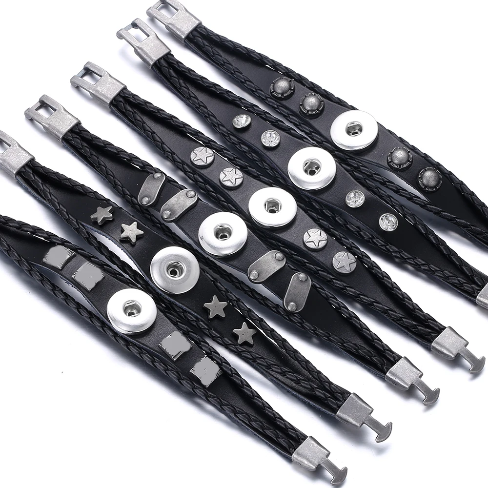 Snap Jewelry Beaded Braided Leather 18mm Snap Button Bracelet 10pcs/lot DIY Interchangeable Charms Bracelet Handmade Bracelet Jewelry