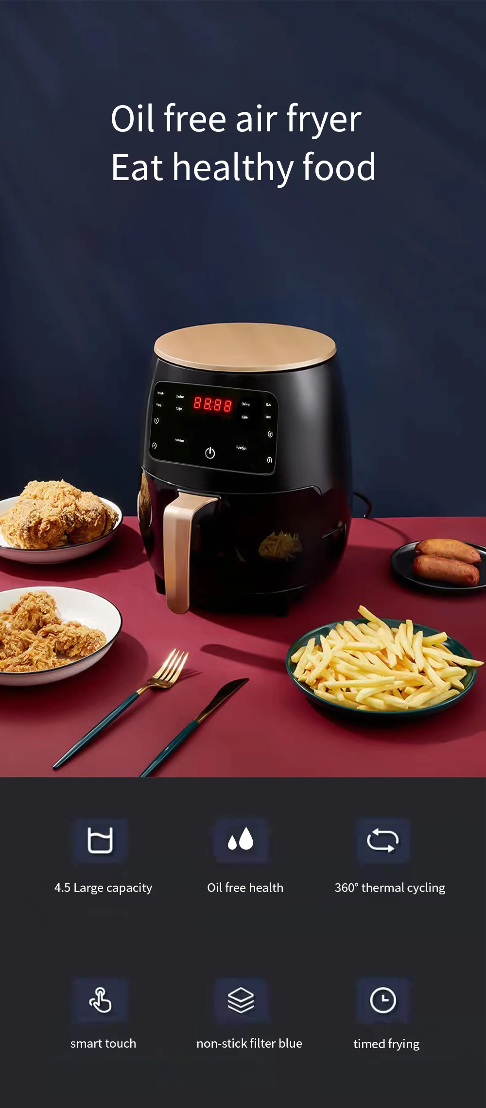 Air Fryer Robolux Friteuse sans huile écran tactil LED - 8 L - Cap City  Maroc