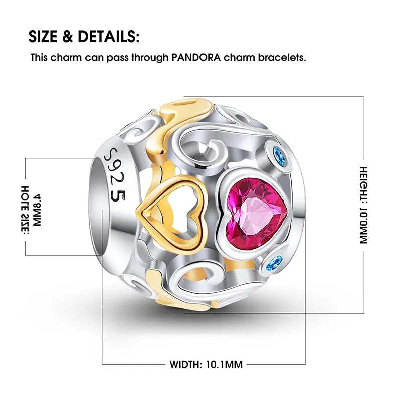La Menars Fine Jewelry Charm Bracelet Love Heart Beads for Jewelry Making Silver 925 women Necklaces Accessories