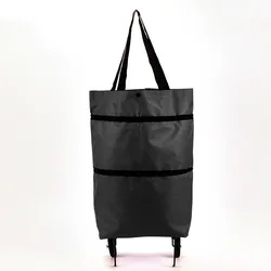 Foldable Portable Shopping Cart with Wheels and Storage Bag - Lightweight Backpack - Style Hand Cart (Black)