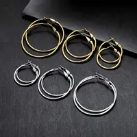 Smooth Stainless Steel Hoop Earrings Set For Men And Women