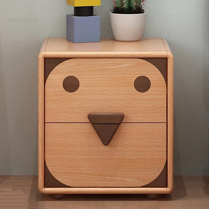 Solid Wood Children's Bedroom Nightstands Modern Apartment Dormitory Storage Cabinets Nordic Household Furniture Side Tables H