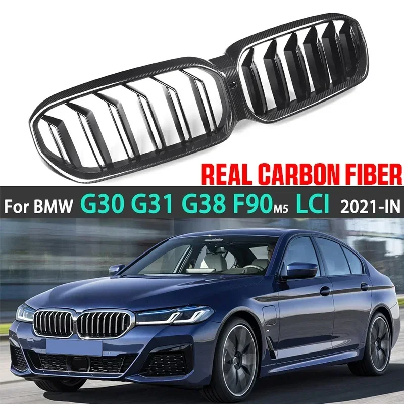 

Replacement Dual Line Real Carbon Fiber Car Front Bumper Kidney Racing Grills for BMW 5 Series G30 G31 G38 F90 M5 LCI 2020-2023