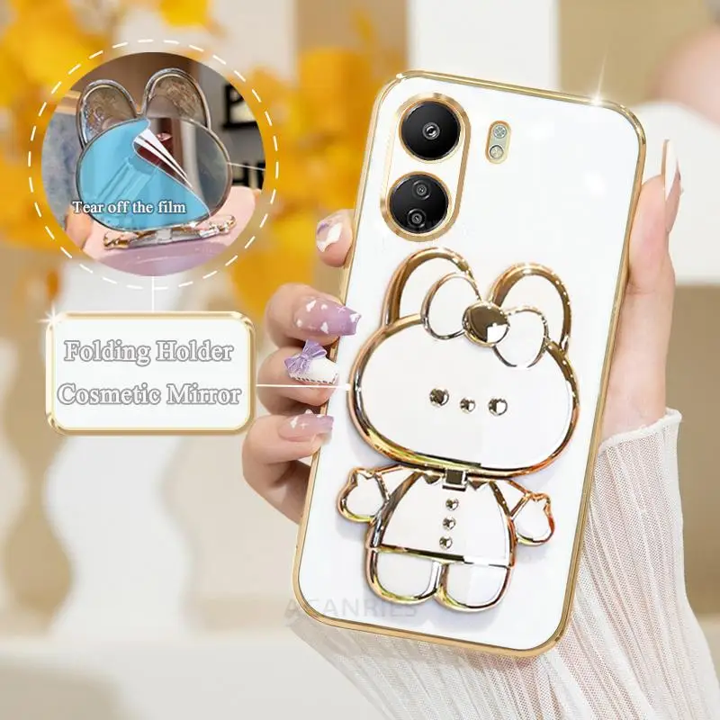 thumbnail image 1 of Redmi13c Mirror Plating Fold Holder Case On For Xiaomi Redmi 13c 4g 12c 12 10 9 10a 10c 9a 9c 9t A1 A2 Plus Silicone Stand Cover, 1 of 5