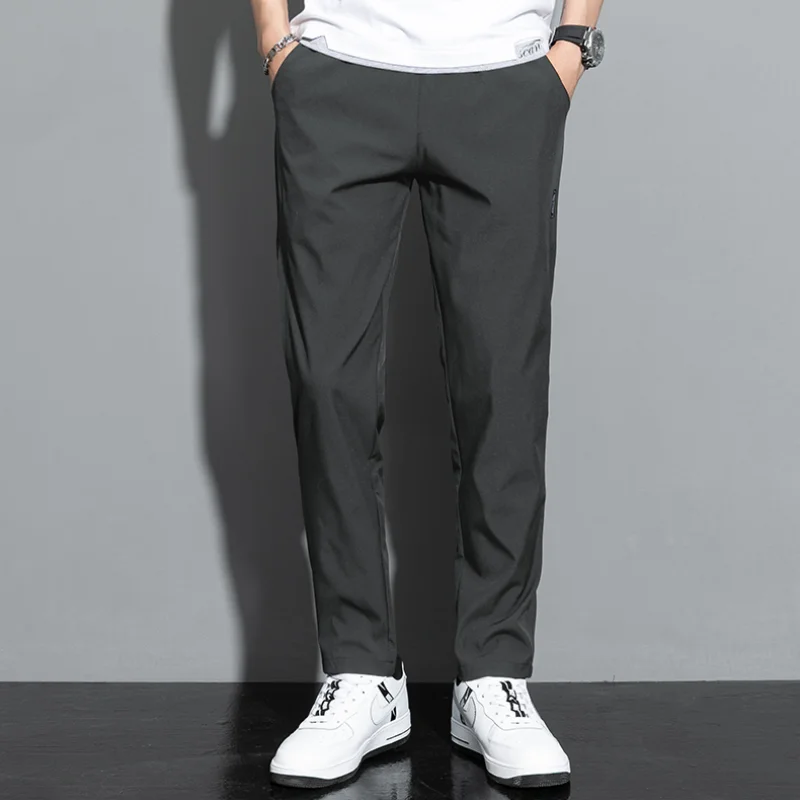 Summer New Fashion Simple Breathable Straight Pants Men's Drawstring Patchwork Pockets Thin Casual Trendy Loose Sports Trousers