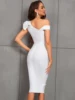 One Shoulder Ruffle Split Thigh Bodycon Midi Elegant Bandage Dress For Coaktail Party 2