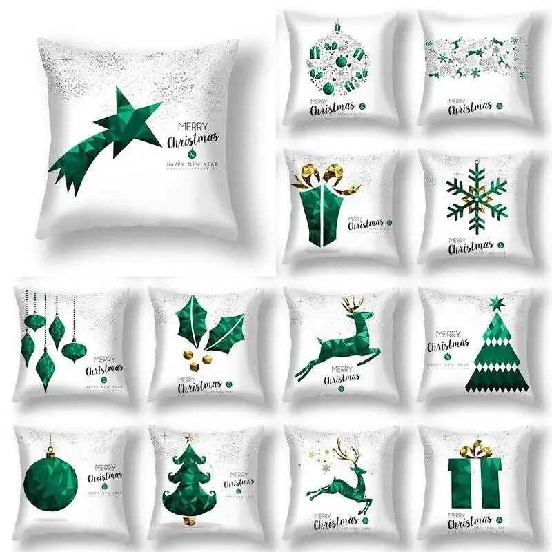 

Home Decor Cartoon Christmas Pillowcase Snowflake Elk Print Santa Claus Polyester Pillowcase Cushion Cover funda de almohada