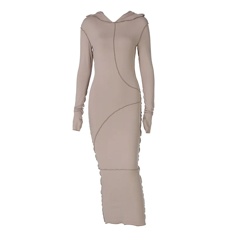 

Spring Best New Reverse Side Hooded Long Sleeve T-shirt Dress Women New Dress T-shirt Women's Dress