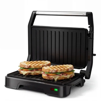 Panini Grill Press - 2-Slice, 180° Opening, Non-Stick Stainless Steel Plates for Versatile Grilling, Toasting, and Cooking, 900W 1