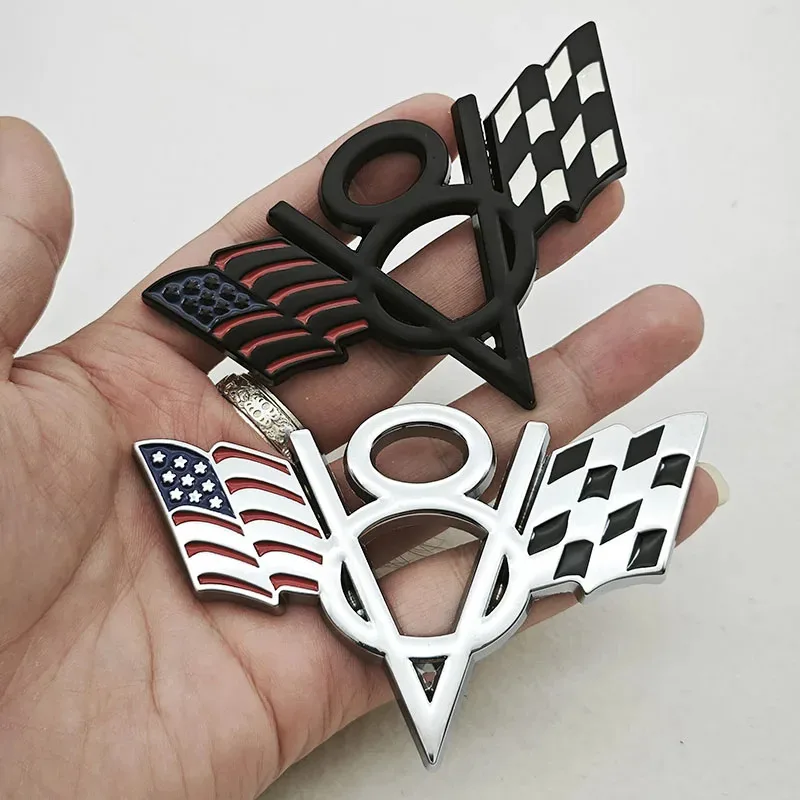 3D 메탈 크롬 블랙 자동차 스타일링 미국 영국 독일 국기 V8 배지 전체 차체 엠블럼 스티커 자동차 외장 액세서리