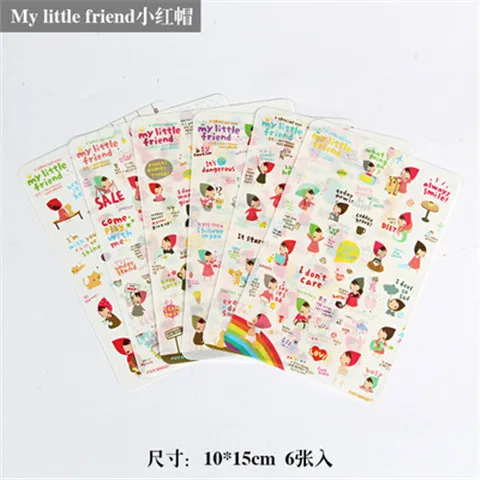 6pcs/lot  Waterproof Cartoon Cute Transparent Diy Decoration Stickers Korea Hand Account Stickers Kawaii Plastic Cup Stickers W