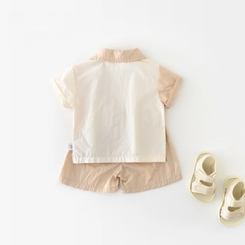 2025 صيف جديد للأطفال الميكا اللون حظر مجموعة 1-5 سنة الأولاد طفل موضة طوق قصيرة الأكمام السراويل 2 قطعة مجموعة 4