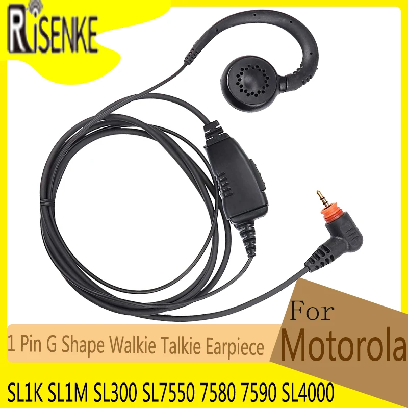 G Shape Walkie Talkie Earpiece, Headset with Mic, PTT for Motorola SL1K SL1M SL300 SL7550 7580 7590 SL4000, Two Way Radio, 1 Pin risenke earpiece for motorola sl300 sl7550 sl7580 sl7590 sl4000 sl1m sl1k walkie talkie acoustic air tube headset ptt mic