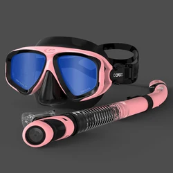 Premium Anti-Fog Snorkel and Diving Mask Set with Adjustable Strap (Mirror pink set)