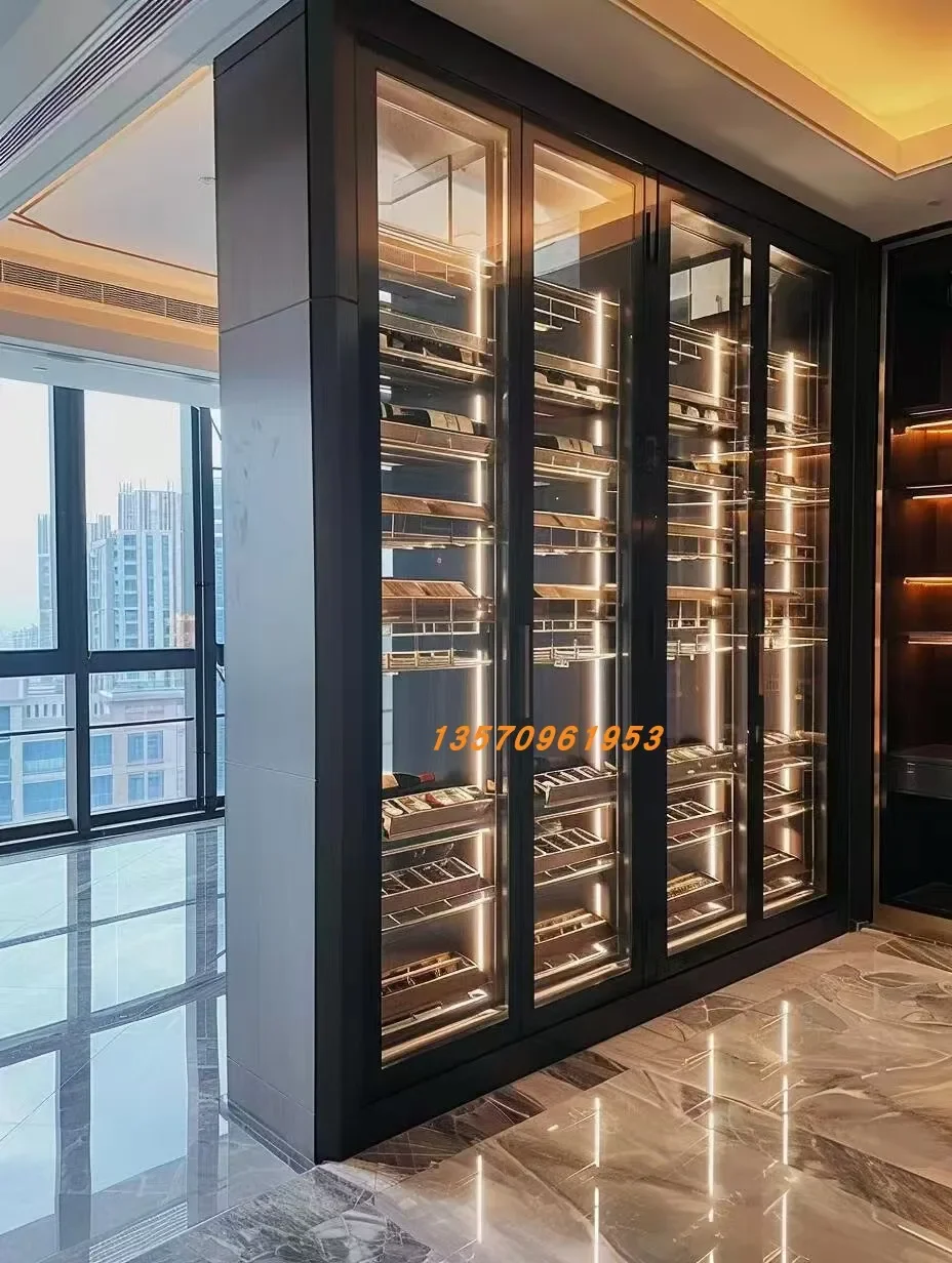 Stainless steel constant temperature wine cabinet display cabinet villa club wine cellar oak display