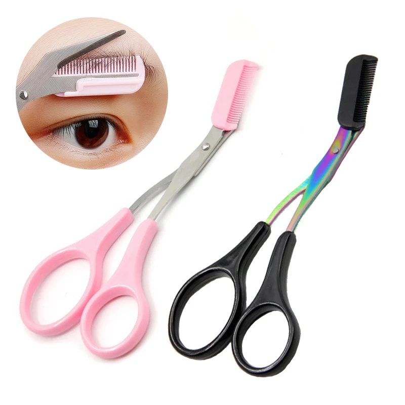 Stainless Steel Eyebrow Trimmer Scissors With Comb Removable Hair