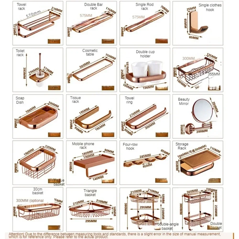 Rose Gold Brass Towel Rack Hanging Rods Bar Hooks Bath Shelf Toilet Brush Paper Holder Bathroom Hardware Organizer Accessories