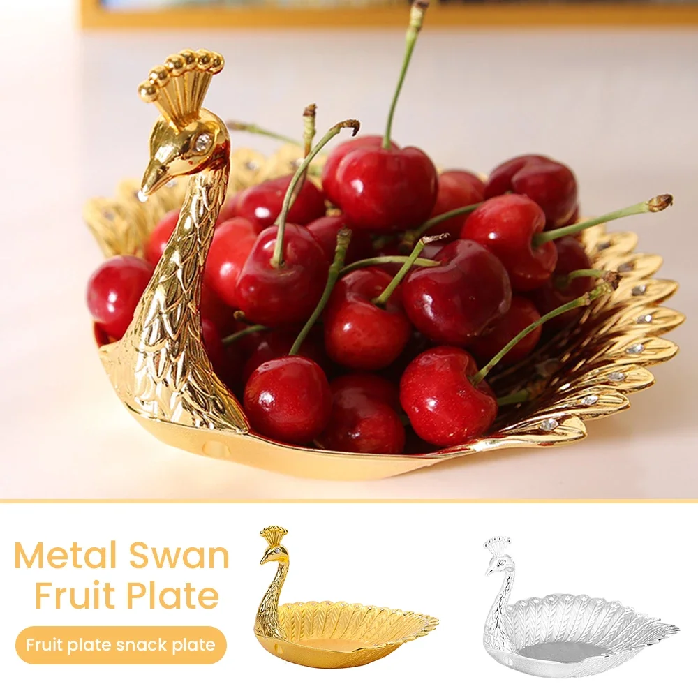 

Peacock Shape Fruit Plate Zinc Alloy Dessert Cookie Candy Snack Nut Serving Tray Dish Serving Platter for Home Party Decoration