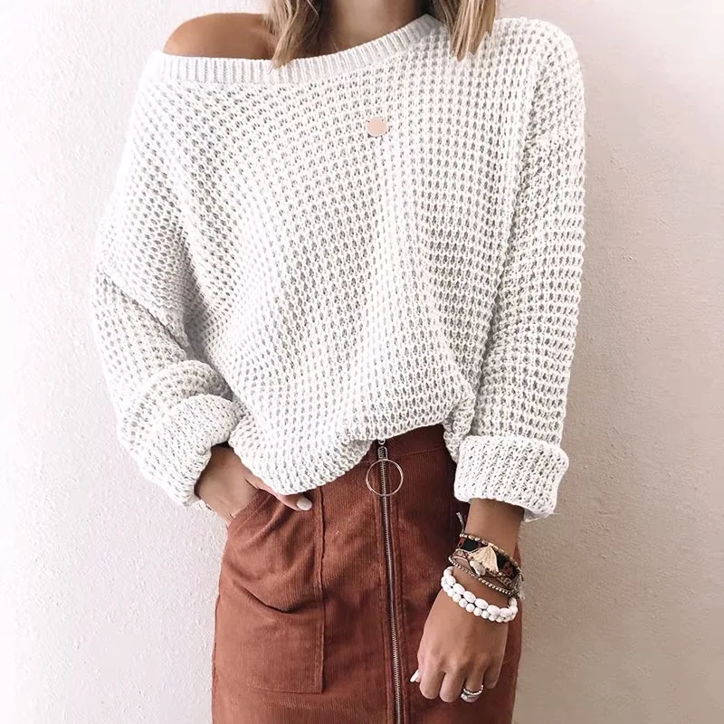 

Solid Plaid Loose Pullover Long Sleeve Sweater Autumn Winter 2023 Soft Elastic European Casual Women Knitted Top Jacket