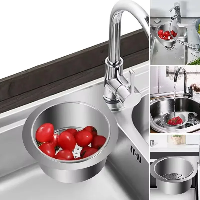 Kitchen Sink Strainer Basket Swan Stainless Steel Garbage Filter Dry And Wet Separation Hook Drain Rack