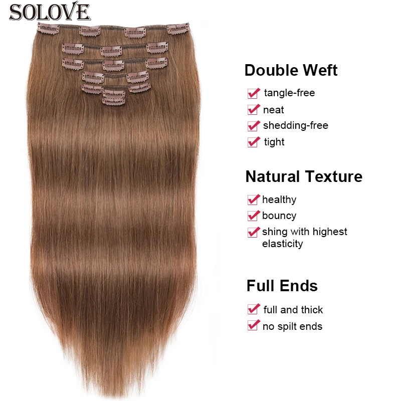7PCS Clip In Full Head Hair Extensions 100% Human Hair Invisible Blonde Natural Brazilian Remy Extension For Women 100g