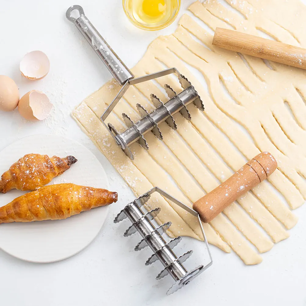 Stainless Steel Dough Cutter Wood Handle Lattice Dough Cutter Pastry Bread Pizza DIY Bakeware multiuse Kitchen tool