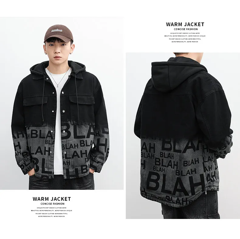Hochwertige Herren-Jeansjacken mit Kapuze aus Baumwolle, Frühjahr/Herbst 2026, Lässige Jeans-Jacke für Jugendliche, Hip-Hop Streetwear Mantel, Lockere Oberbekleidung – Detail 15