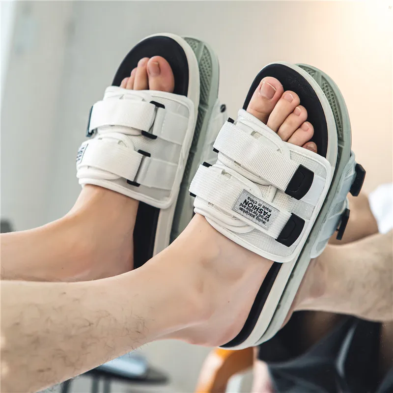 Men's Outdoor Slippers Thick-Soled Non-Slip Soft Bottom Hook Loop Sandals Comfort Summer Beach Flip Flops Home Casual Wear