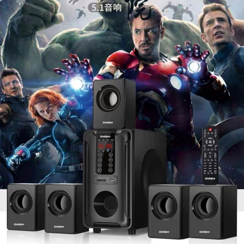 5.1 Intelligent Home Combo Theater Bluetooth Speaker Wooden Subwoofer 3D Surround Sound Memory Play FM Radio with Remote Control