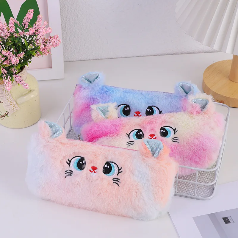 

Kawaii Cartoon Cute Cat Plush Pouch Pencil Case Zipper Fluffy Large Capacity Pen Bag School Stationery Cosmetics Storage Bag