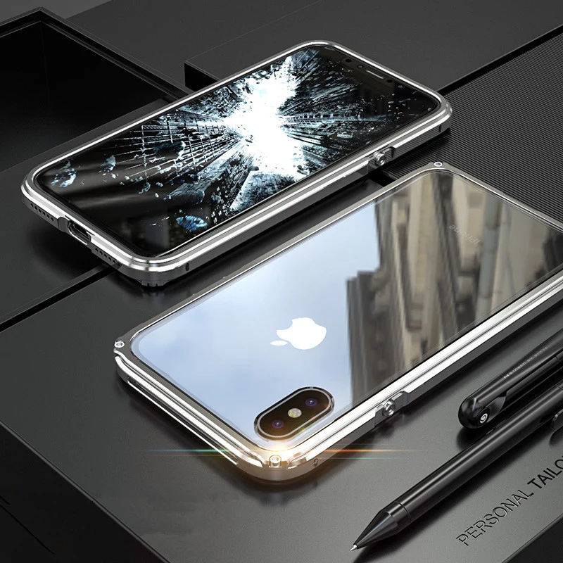 

Slim Metal Frame Case For Iphone Xr Luxury Aluminum Bumper + Transparent Backplane Shockproof Case For Iphone Xr