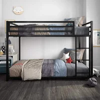 DHP Miles Low Metal Bunk Bed Frame for Kids, With Built-in Ladder, High Guardrail and Metal Slats, Floor Bed Bottom Bunk, No Box 2