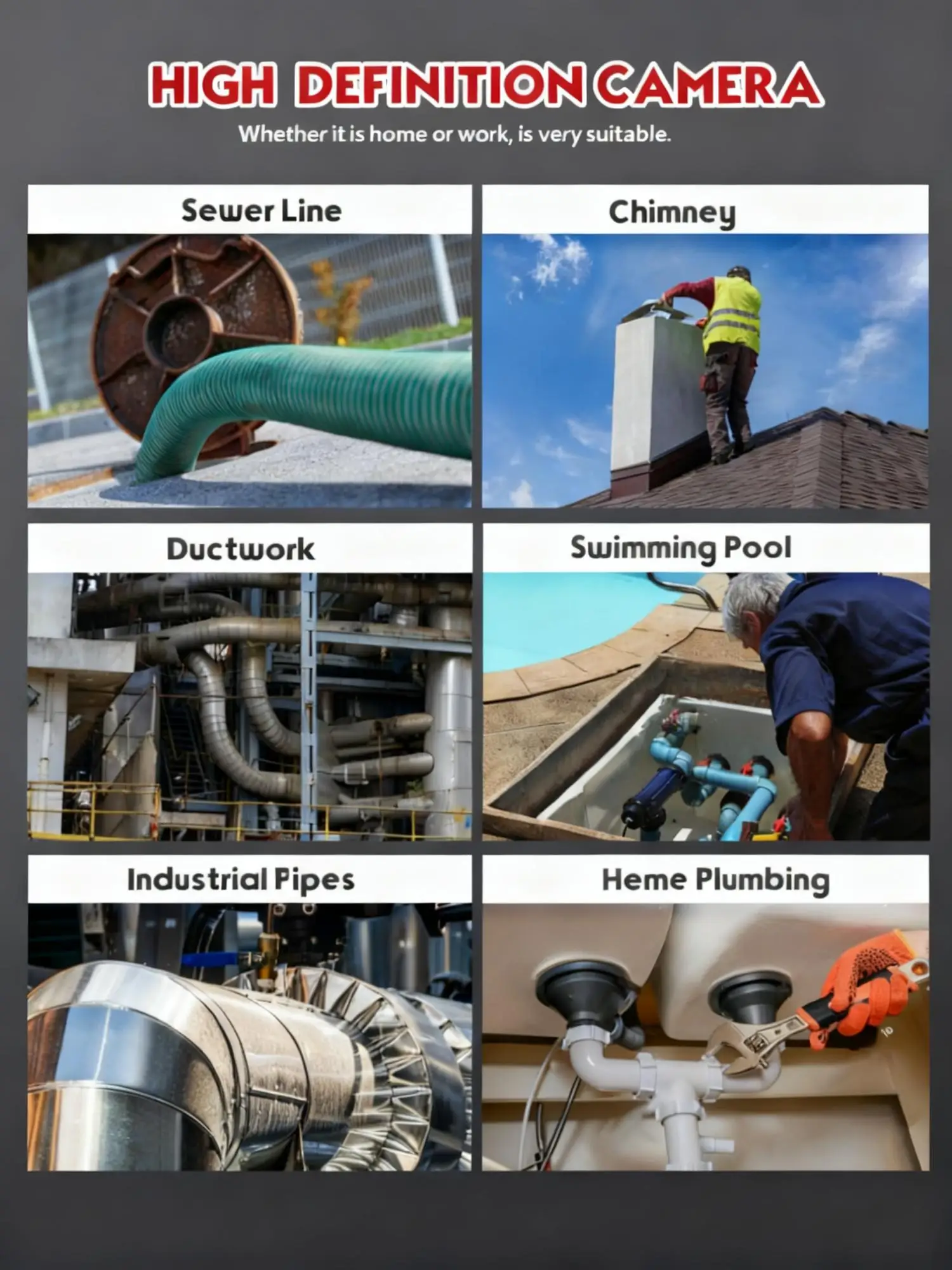Sewer Inspection Camera - 512Hz Self-Leveling Sewer Camera with 10/20/30/50M Fiberglass Cable , IP68 Waterproof Sewer Endoscope 6