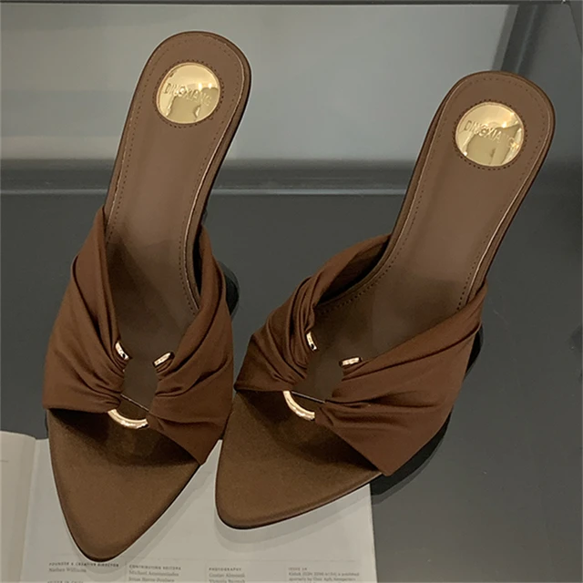 Eilyken Summer Woman Slippers Fashion Open Toe Thin High Heels Shoes Street Style Stripper Party Slides Zapatos De Mujer 1