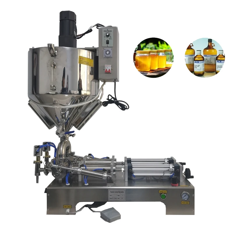 

Electric Filling Machine Quantitative Double Head Small Pedal Heating And Stirring Type Honey Jam Paste Filler