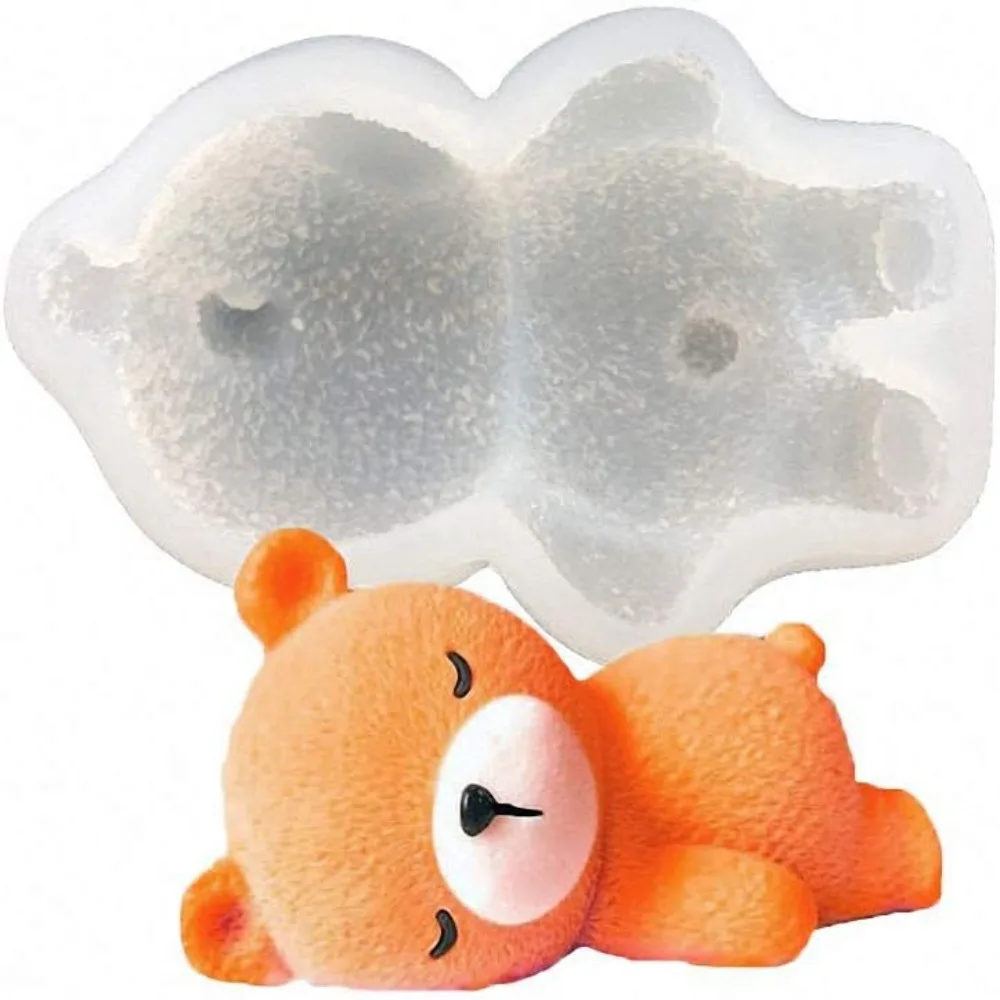 3D Sleeping Bear Doll Silicone Molds Cute Animal Silicone Molds for Soap Making Cupcake Cake Decor