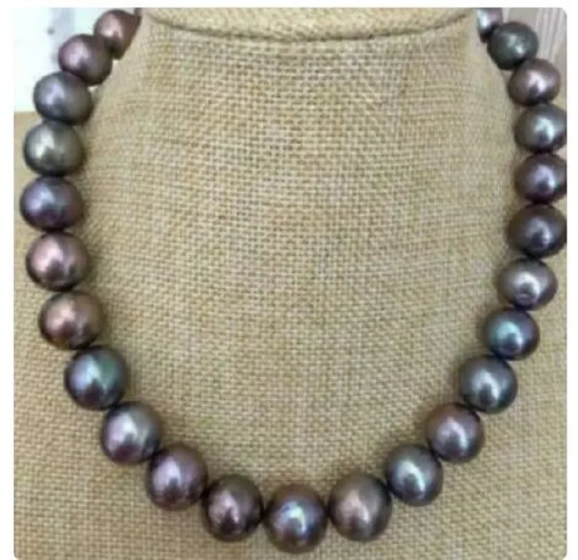 

18" AAAAA LUSTER 9-10mm REAL natural Tahitian black pearl necklace 14kp Clasp